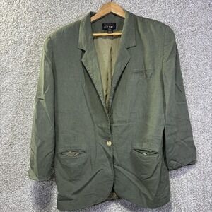 Vintage Express Blazer Mens Large Green Linen One Button Sport Coat USA 90s